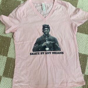 Pink Short Sleeve Tee with Graphic Print skater girl skate by any means